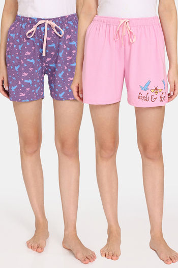 Buy Rosaline Joy Sticks Knit Cotton Shorts (Pack of 2) - Purple Pink